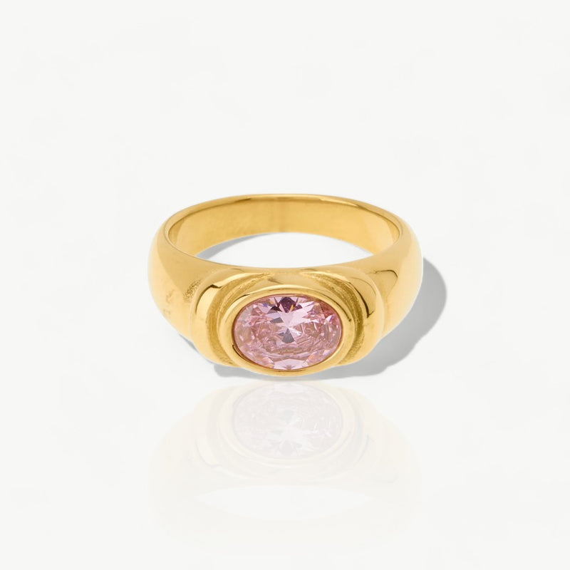 Pink Oval Gold Zirconia Ring - Nahzshop