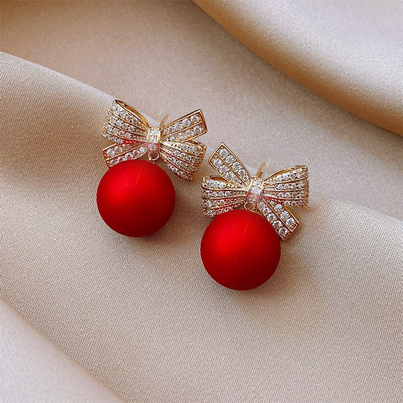 Bowknot Pearl Earrings Christmas