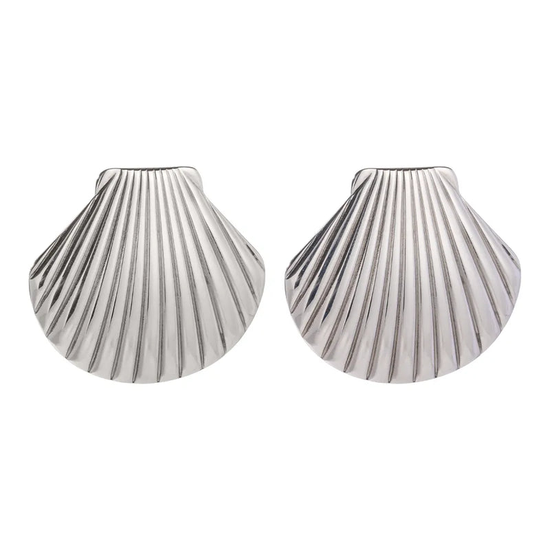 Big Shell Stud Silver Earrings - Nahzshop