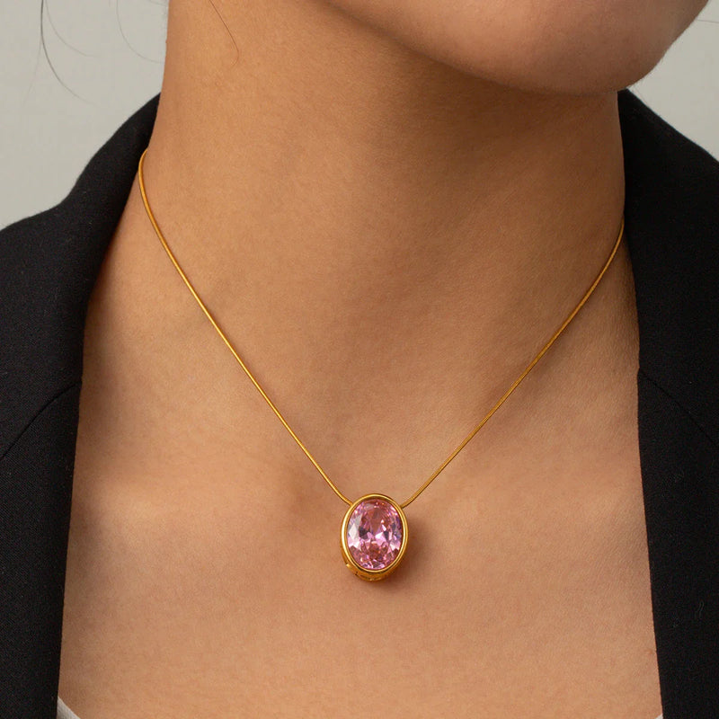 Gold Pink Stone Necklace - Nahzshop