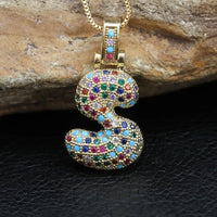 Hip Hop Fashion Collection Rainbow Color CZ Letter Pendant Necklace Gold Copper Micro Zircon A-Z Alphabets  Jewelry For Women