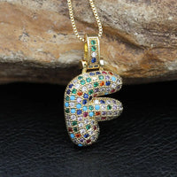 Hip Hop Fashion Collection Rainbow Color CZ Letter Pendant Necklace Gold Copper Micro Zircon A-Z Alphabets  Jewelry For Women