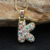 Hip Hop Fashion Collection Rainbow Color CZ Letter Pendant Necklace Gold Copper Micro Zircon A-Z Alphabets  Jewelry For Women