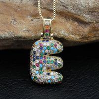 Hip Hop Fashion Collection Rainbow Color CZ Letter Pendant Necklace Gold Copper Micro Zircon A-Z Alphabets  Jewelry For Women