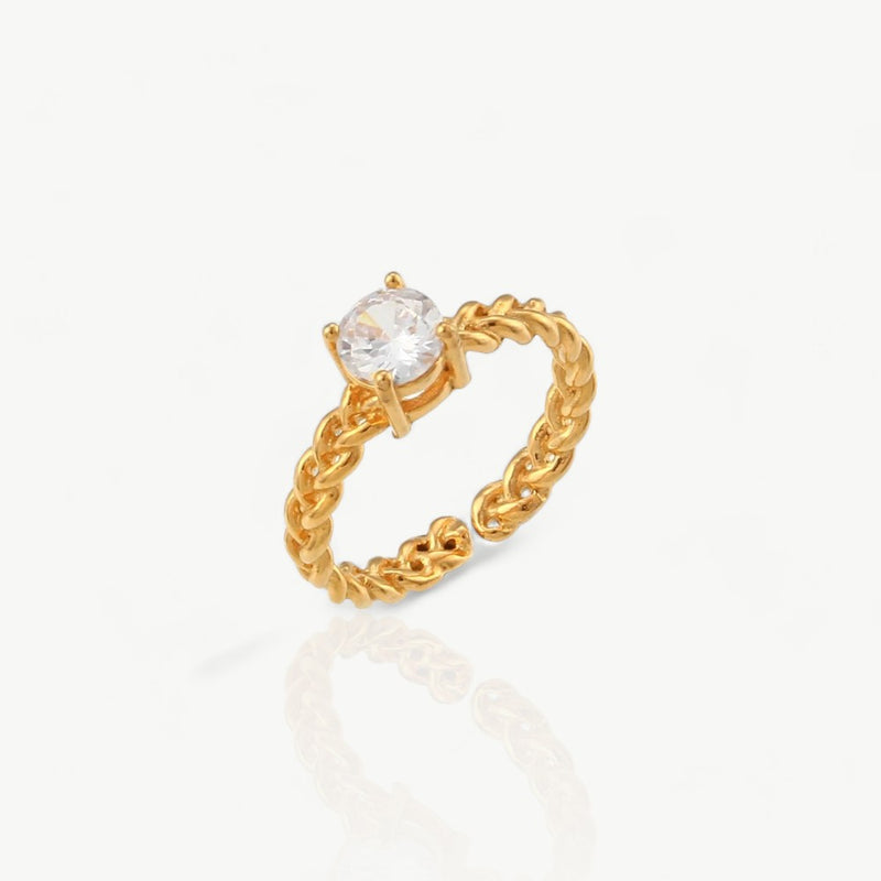 White Stone Gold Solitaire Ring - Nahzshop