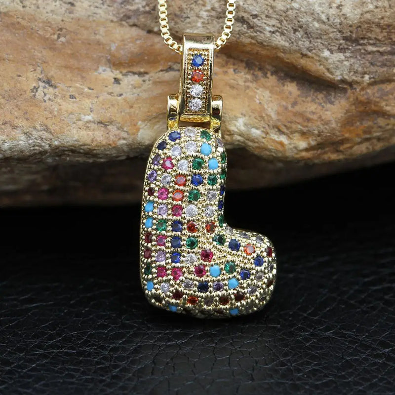 Hip Hop Fashion Collection Rainbow Color CZ Letter Pendant Necklace Gold Copper Micro Zircon A-Z Alphabets  Jewelry For Women