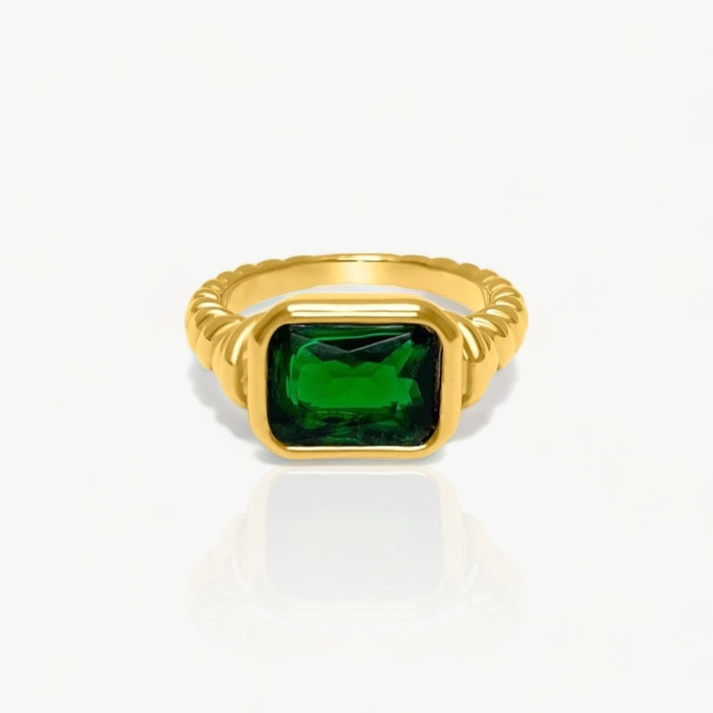 Green Gemstone Texture Signet Ring - Nahzshop