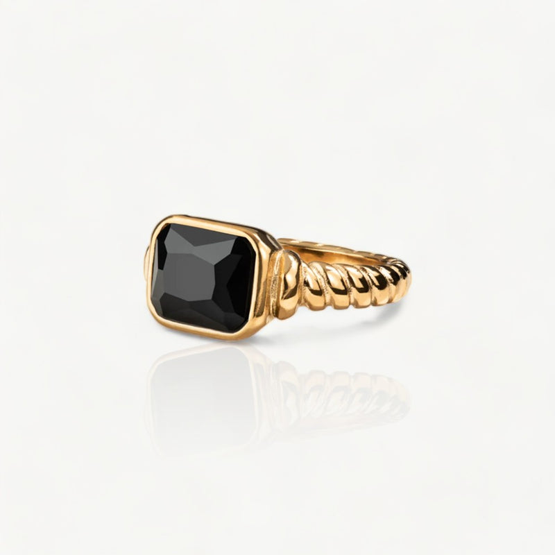 Black Gemstone Texture Signet Ring - Nahzshop