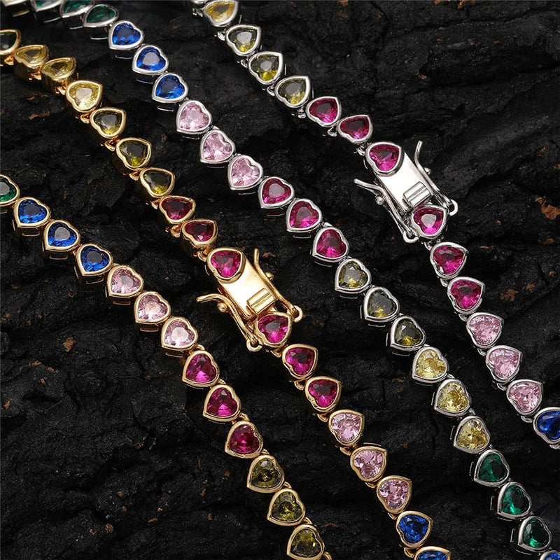 Romantic Rainbow Heart Zirconia Gold Necklaces