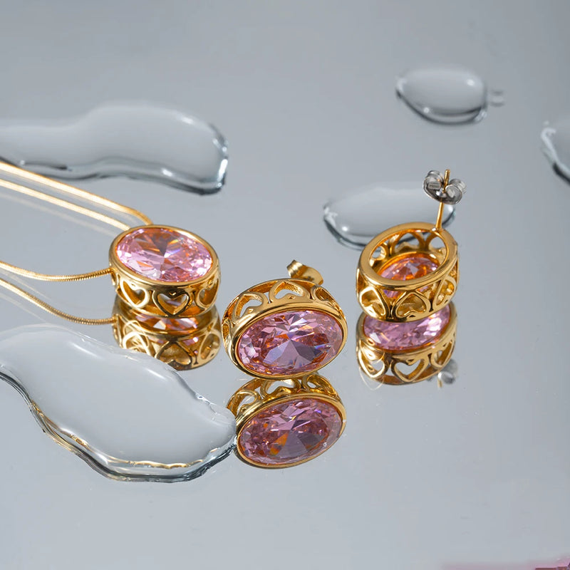 Pink Stone Gold Earrings - Nahzshop