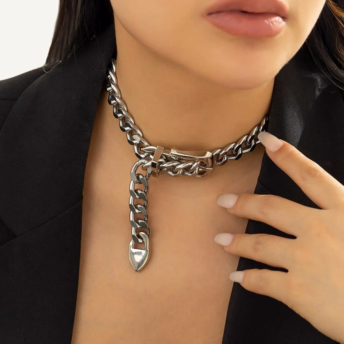 Silver Belt Shaped Chain Necklace- nahzshop