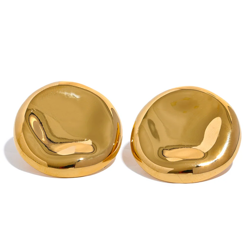 Gold Button Stud Earrings - nahzshop