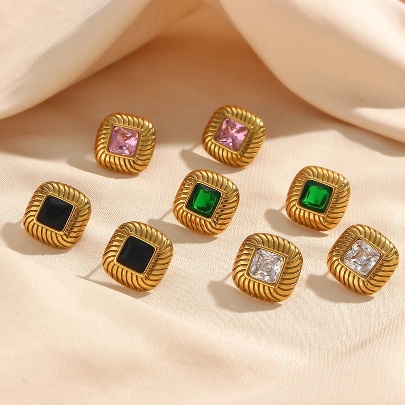 Luxury Zirconia Square Stud Earrings -nahzshop