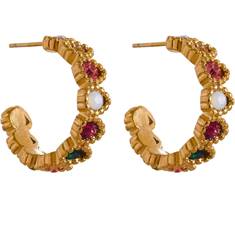 Colorful Zirconia Interlock Hoops Earrings