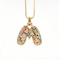 Hip Hop Fashion Collection Rainbow Color CZ Letter Pendant Necklace Gold Copper Micro Zircon A-Z Alphabets  Jewelry For Women