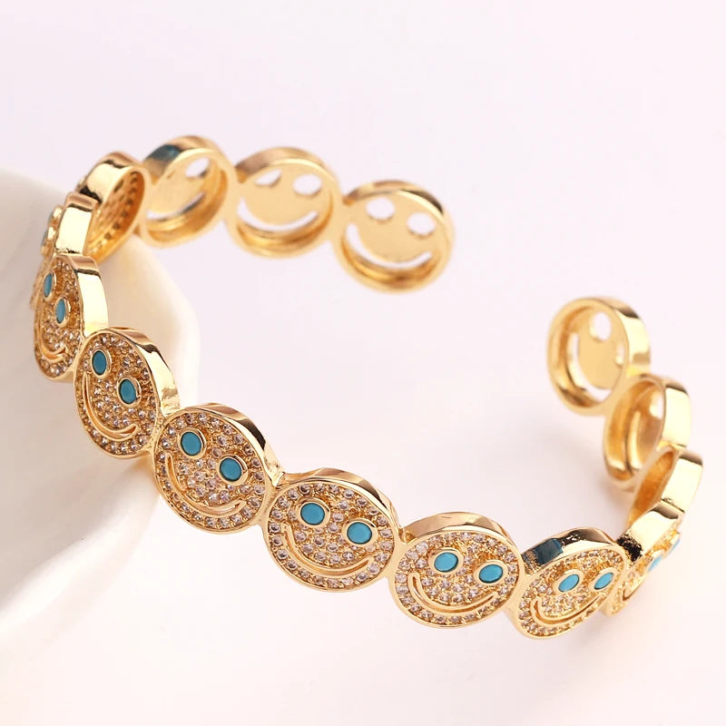 Radiant Smiley Zirconia Cuff Bracelet - nahzshop