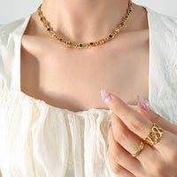 Colored Stones Chain Necklace - Nahzshop