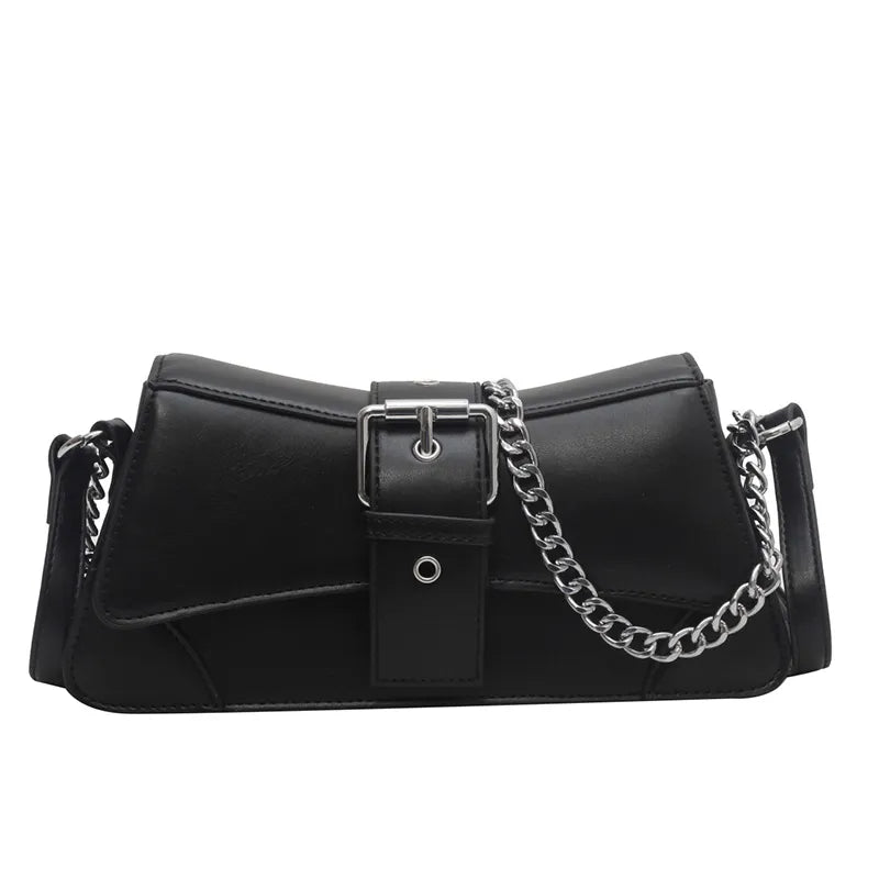 Chain Black Leather Bag- Nahzshop