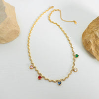 Colored Heart Stones Golden Necklace - Nahzshop