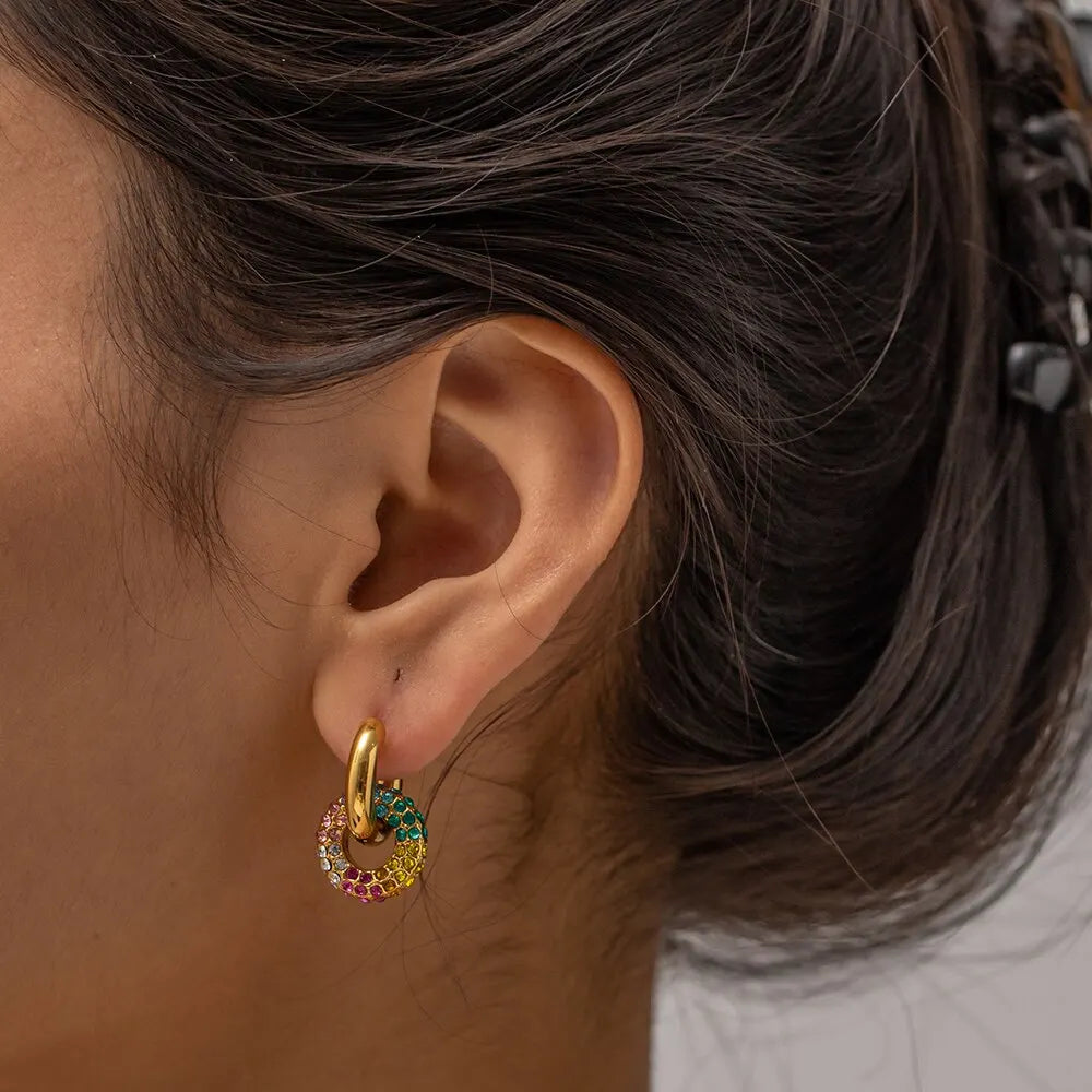 Colorful Zirconia Hoop Earrings - Nahzshop
