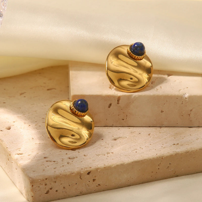 Blue Stone Gold Earrings - Nahzshop