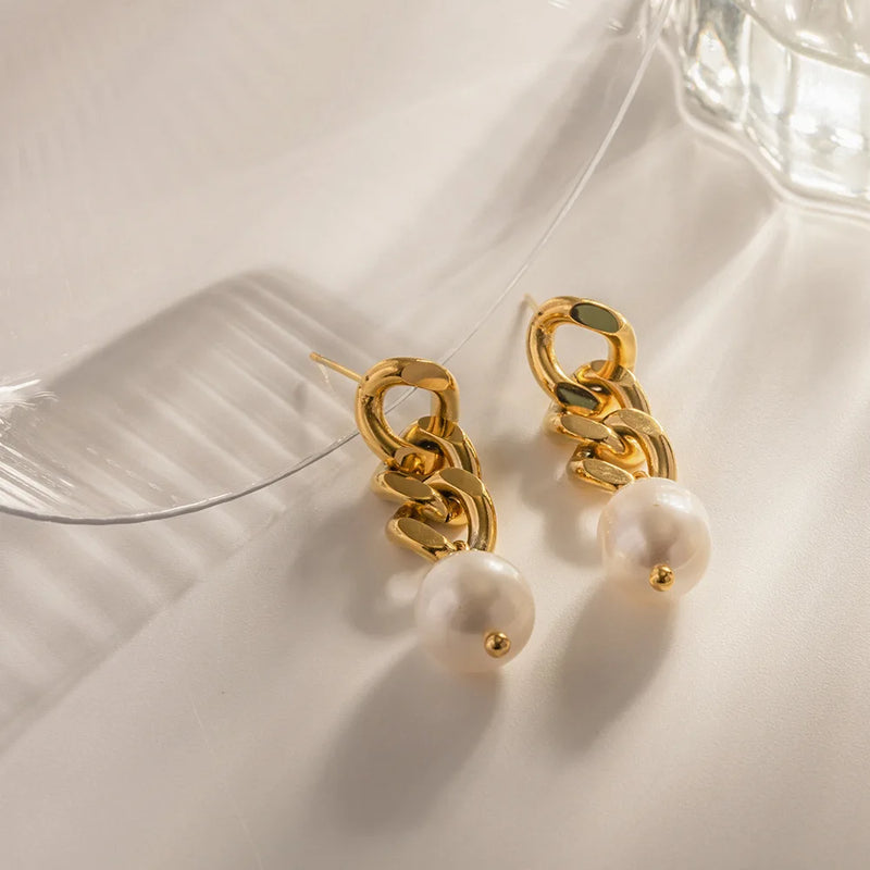 Pearl Chain Earrings - Nahzshop