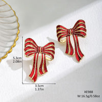 A Pair of Fashionable New Red Bow Earrings, Environmentally Friendly Alloy Dripping Oil Creative Earrings, Christmas Earrings