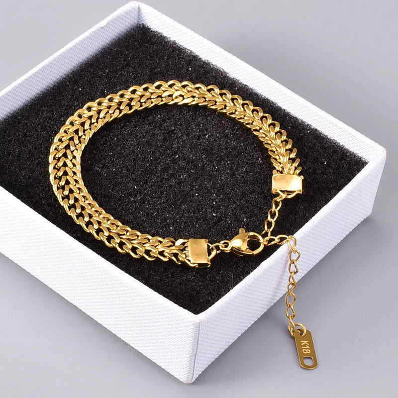 Double Spell Gold Color Thick Twist Chain Bracelet - Nahzshop