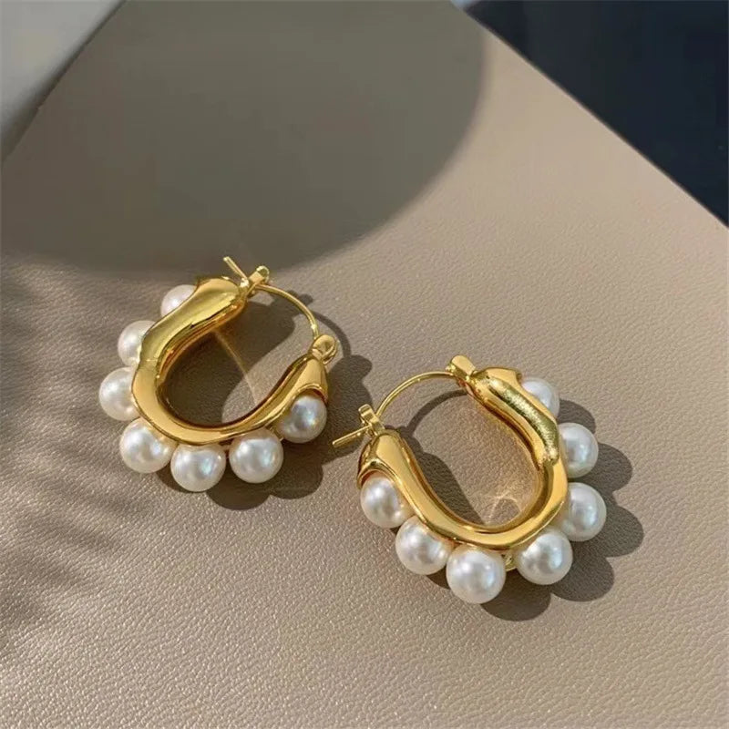 Pearl Hoop Earrings - Nahzshop