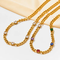 Colored Stones Chain Necklace - Nahzshop