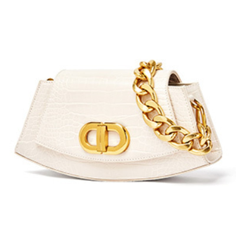 Gold Chain Leather Bag - nahzshop