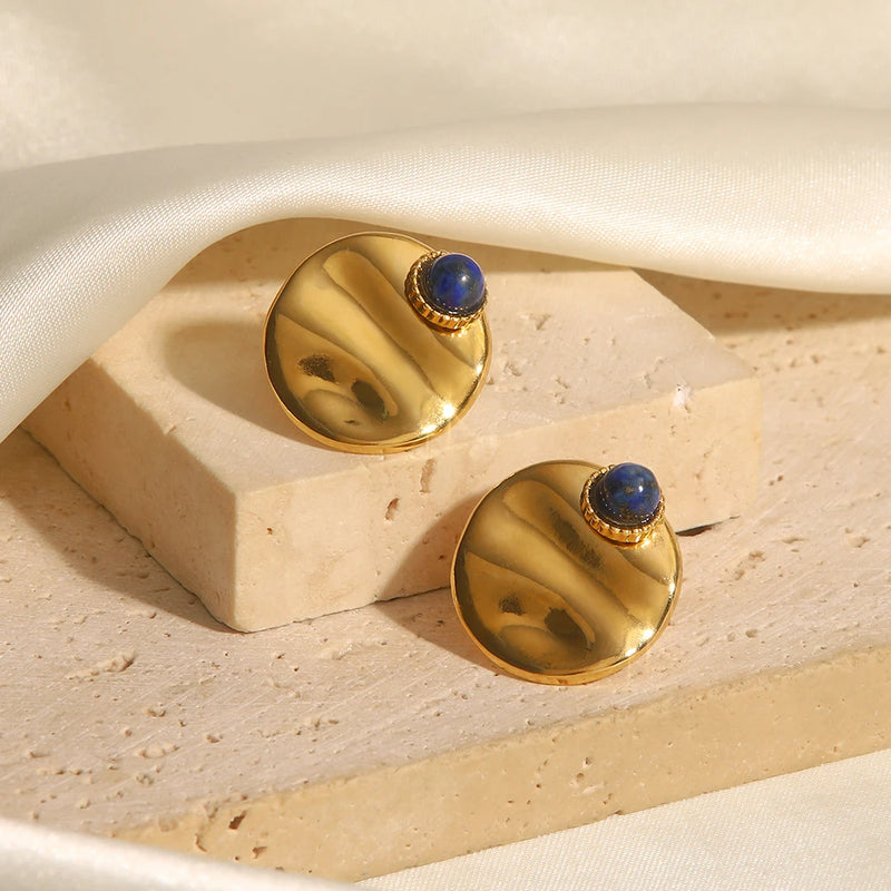 Blue Stone Gold Earrings - Nahzshop