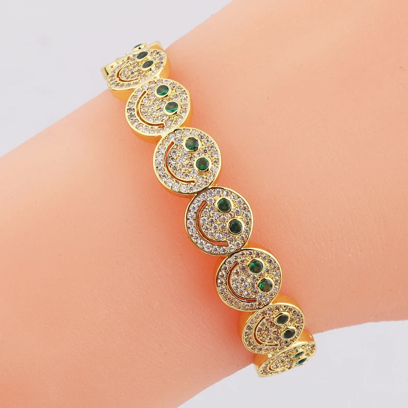 Radiant Smiley Zirconia Cuff Bracelet - nahzshop