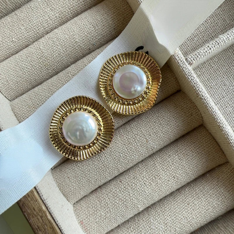 Big Pearl Gold Earrings - Nahzshop