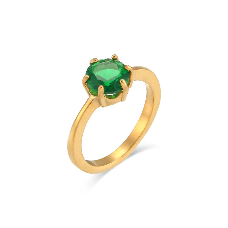 Green Simple Solitaire Ring - nahzshop