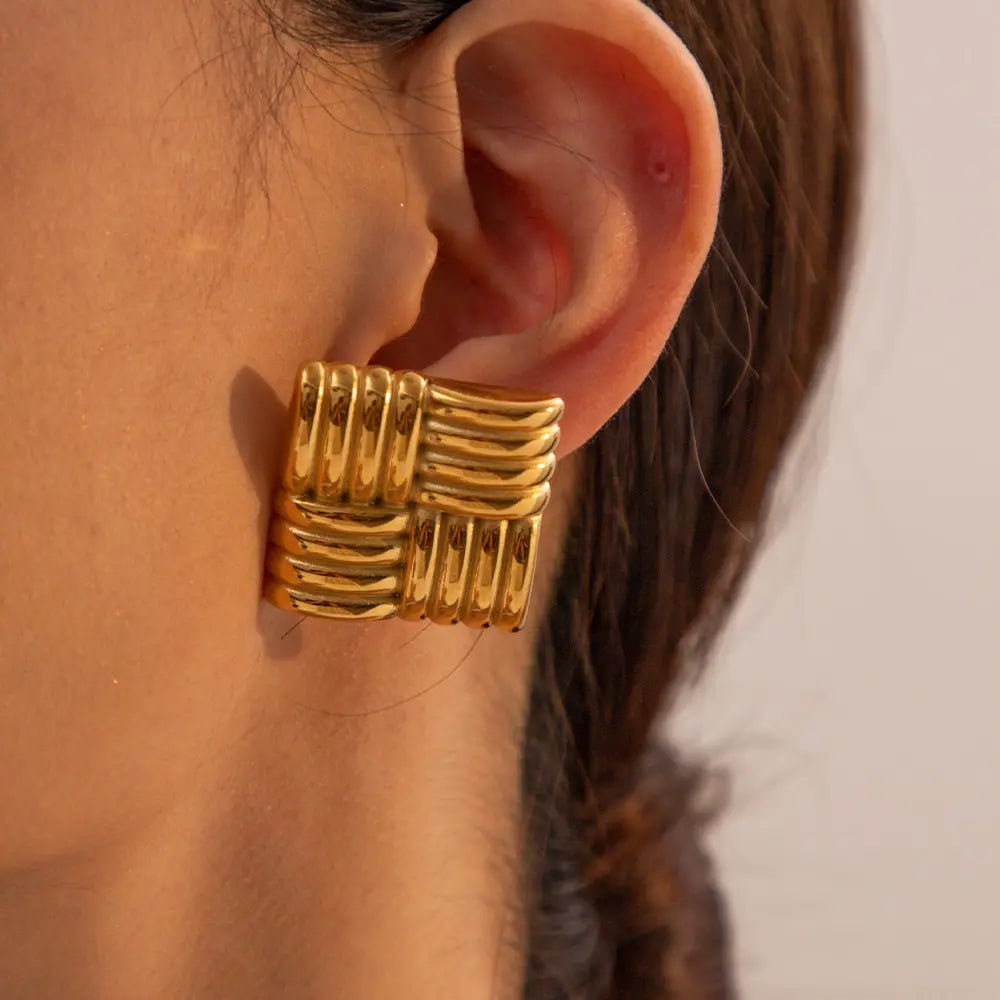 Square Ribbed Earrings - Nahzshop