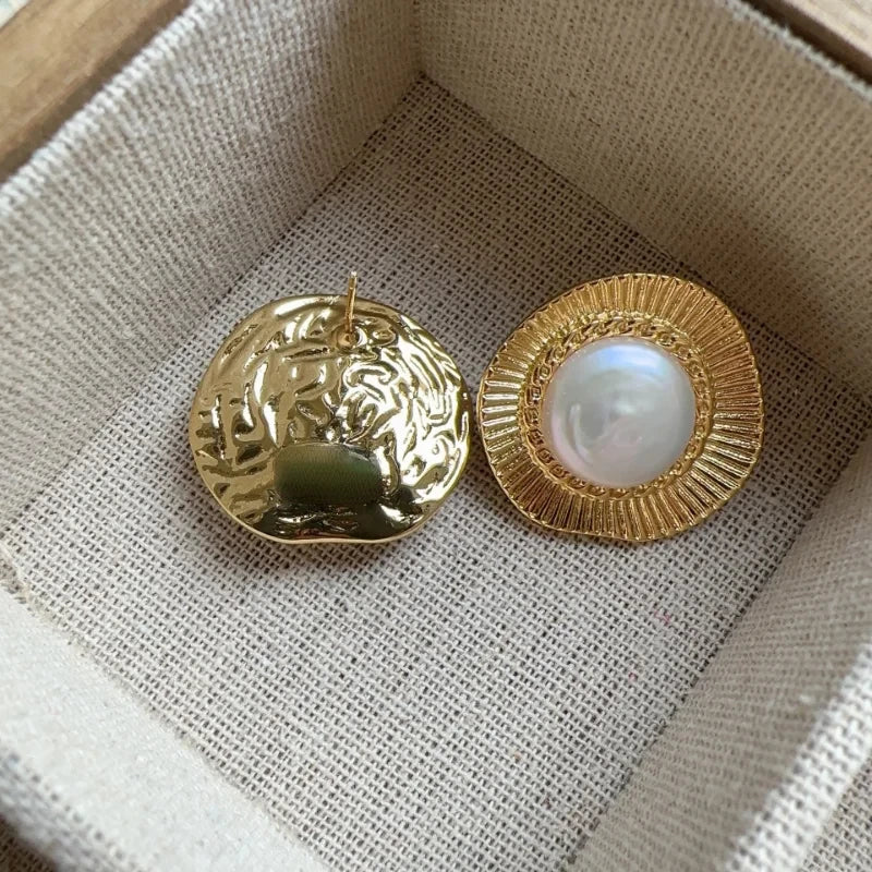 Big Pearl Gold Earrings - Nahzshop