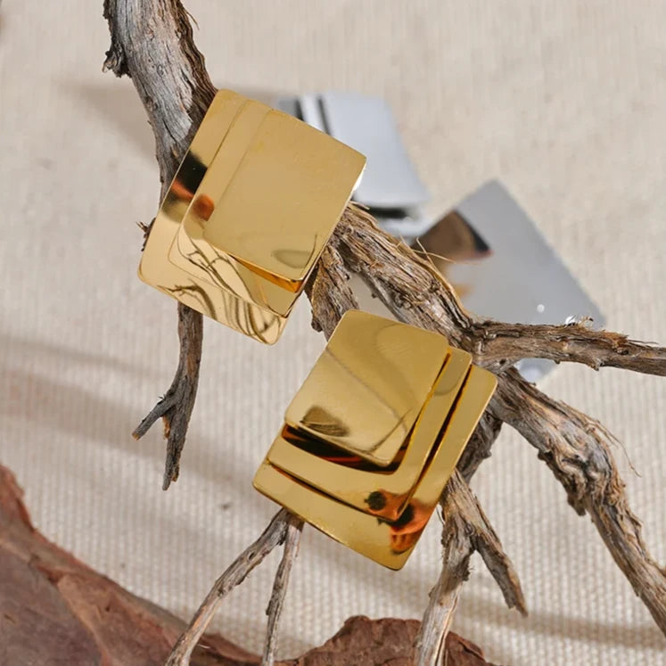 Glamorous Layered Square Earrings  - nahzshop