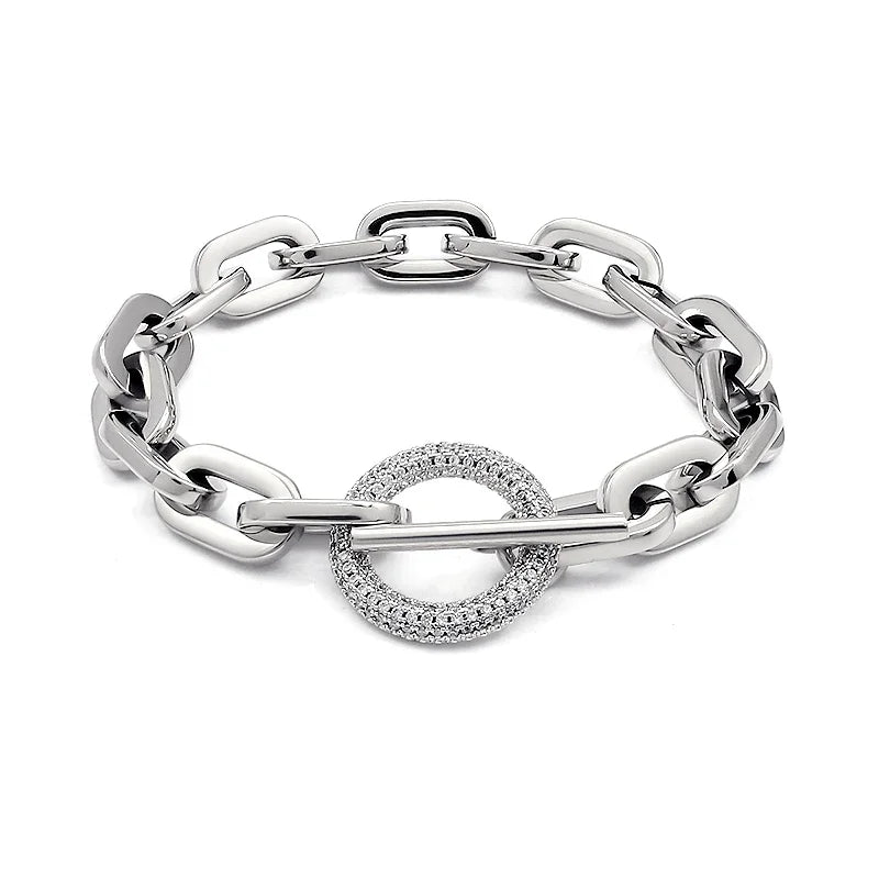 Paperclip CZ Toggle Link Bracelet
