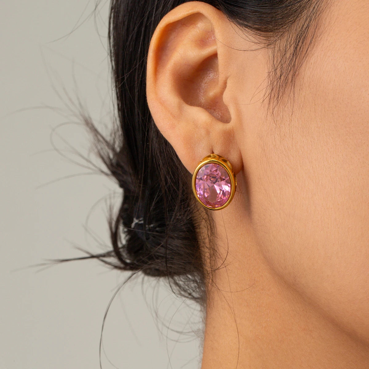 Romantic Oval Hollow Pink Earring - Nahzshop