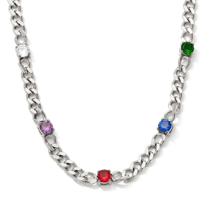 Colored Stones Chain Necklace - Nahzshop