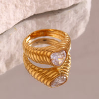 Zirconia Heart Gold Ring -Nahzhshop