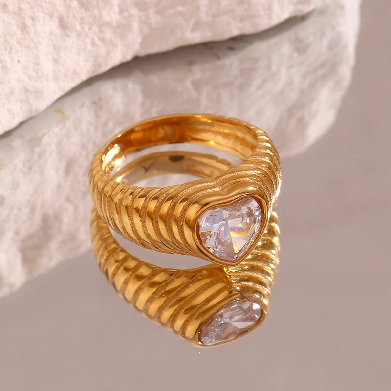 Zirconia Heart Gold Ring -Nahzhshop