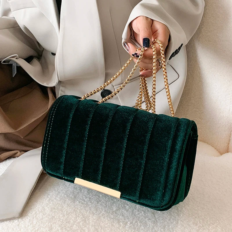 Green Velvet Chain Crossbody Bag - Nahzshop