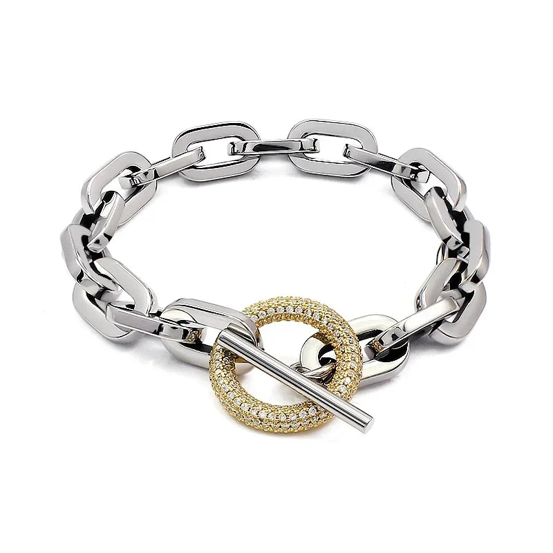 Paperclip CZ Toggle Link Bracelet