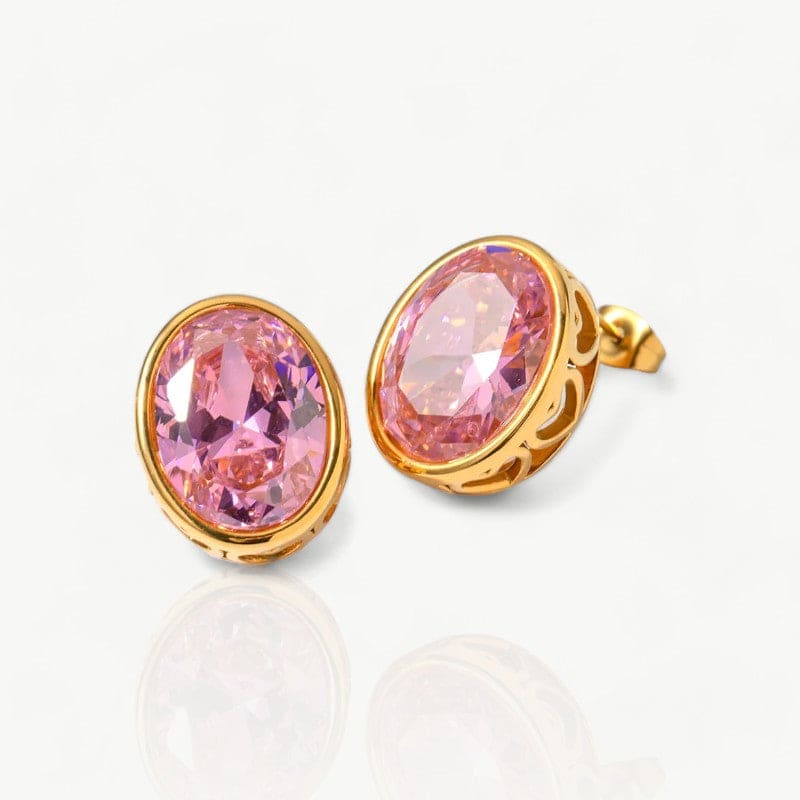 Pink Stone Gold Earrings - Nahzshop