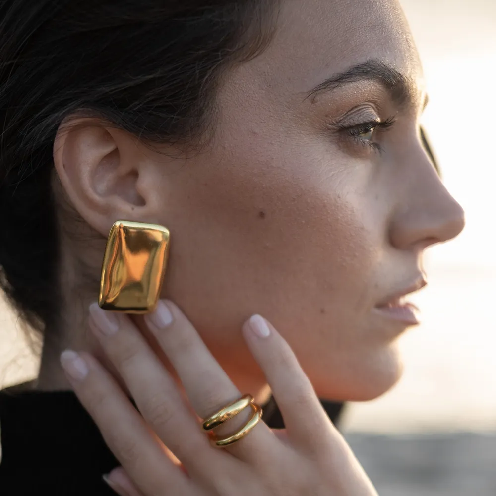 Gold Rectangle Earrings- Nahzshop