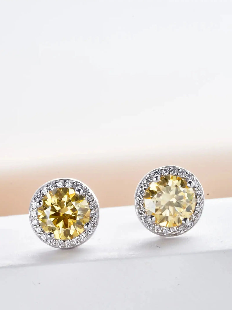 Brincos Moissanite redondos para mulheres, prata esterlina 925, cor rosa, presente luxuoso para noivado, casamento, trabalho diário, festa, viagem