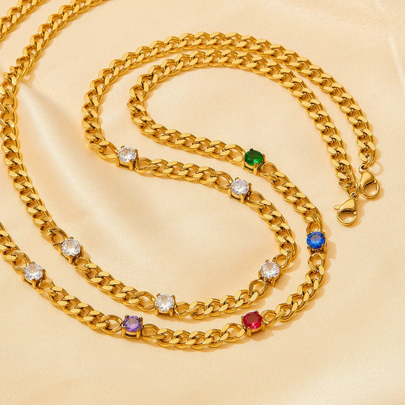 Colored Stones Chain Necklace - Nahzshop