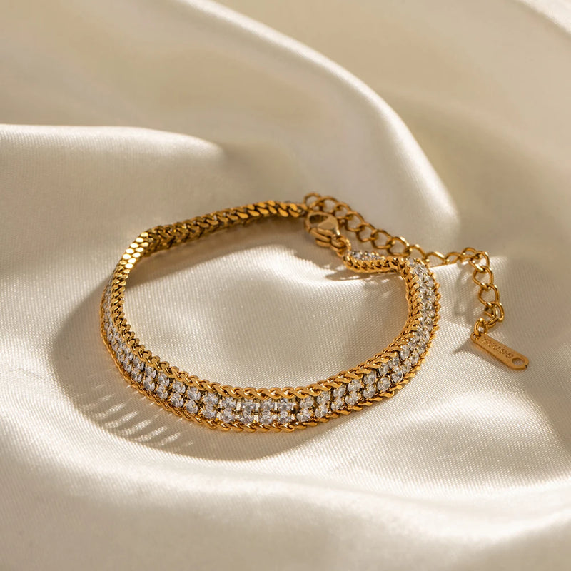 Gold Chain Cubic Zirconia Bracelet - Nahzshop - Nahzshop